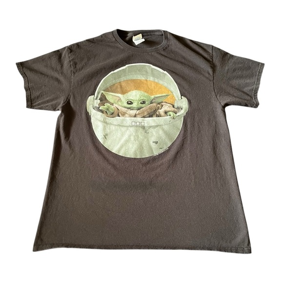 The Mandalorian Grogu baby Yoda black 100% preshrunk cotton tshirt size Large - Picture 1 of 6